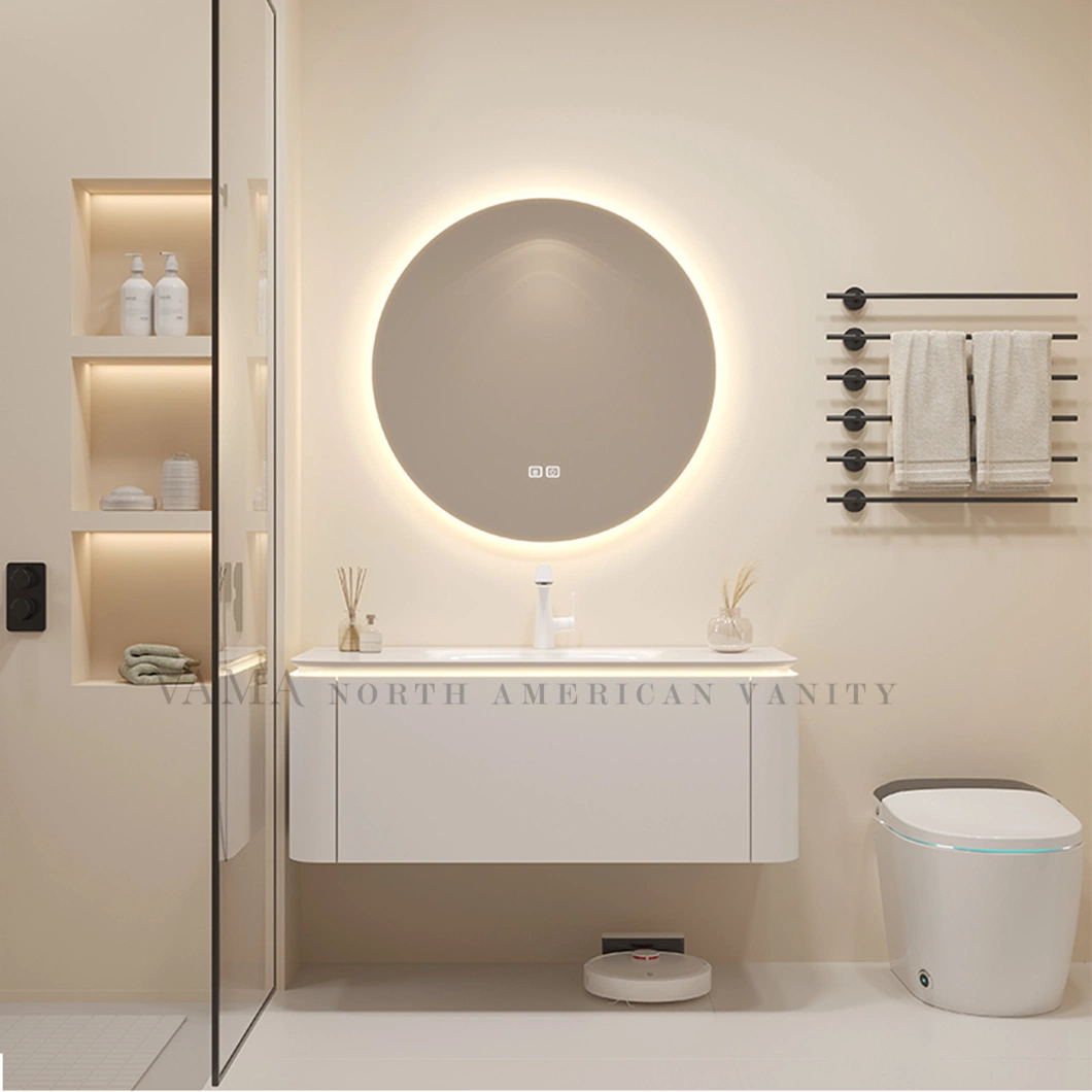 Vama 36 Inch Modern Style Wall Mounted Melamine Board Bathroom Vanity with LED Light