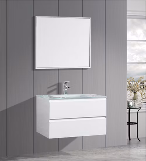 Usine de haute qualité moderne personnalisé PVC salle de bain vanité ensembles tenture murale LED miroir meubles armoires de bain