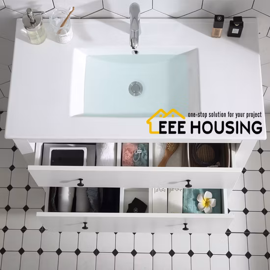 Chine Guangdong usine faite hôtel moderne MDF laque peinture salle de bain vanité avec armoire latérale et armoire à miroir