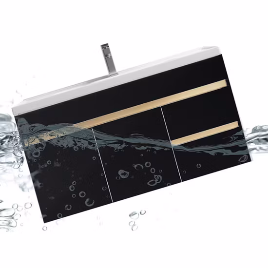 Lavabo de salle de bain rectangulaire de luxe en bois massif, design noir et or, étanche, parfait pour les hôtels et les salles de bains à domicile